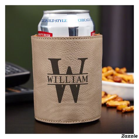 Sand Colored Oakmont Faux Leather Can Cooler Drink Koozie, Home Wet Bar, Beer Holder, Custom Glasses, Personalised Glasses, Beer Holders, Gifts For Dads, Gifts For Beer Lovers, Storage Cart