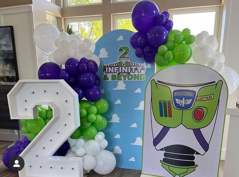 Buzz Lightyear Backdrop, Buzz Lightyear Birthday Party Decor, Buzz Lightyear Party Decorations, Buzz Light Year Birthday Party, Boss Light Year, Buzz Birthday, Lightyear Party, Buzz Lightyear Birthday Party, Buzz Lightyear Party