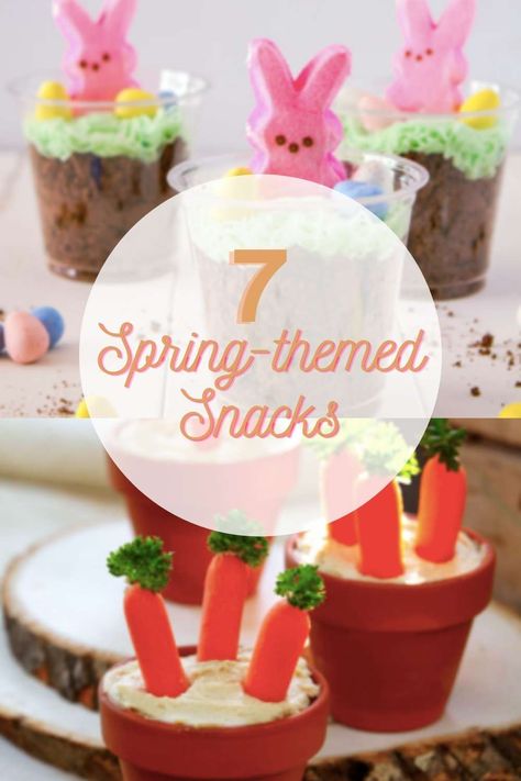 7 Spring-Themed Fun Snacks Easy for Kids via @southernsavers Spring Snacks Preschool, April Snacks, Spring Snacks For Adults, Spring Themed Snacks, Spring Snacks For Kids, Easy Easter Snacks, Spring Party Food, Easy Baking For Kids, Nature Snacks