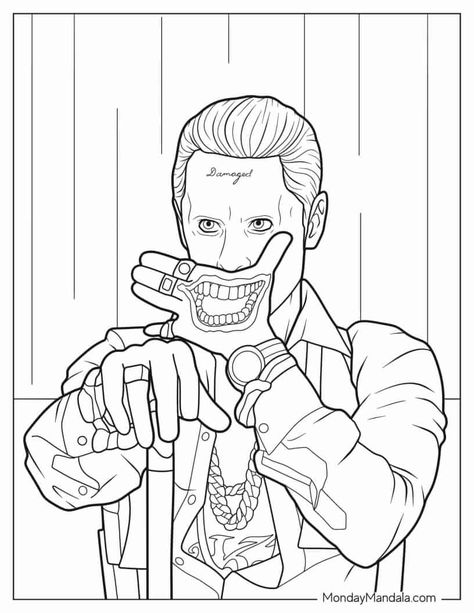 The Joker Coloring Pages, Dc Comics Coloring Pages, Scary Coloring Pages For Grown Ups, Joker Drawing Sketches, Dc Coloring Pages, Comic Outline, Joker Coloring Pages, Horror Coloring Pages, Batman Coloring