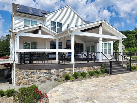 Simple Covered Deck, Raised Covered Patio, High Deck Ideas, Covered Deck Ideas, Covered Back Deck, Phoenixville Pa, Patio Tv, Timbertech Decking, April Ideas