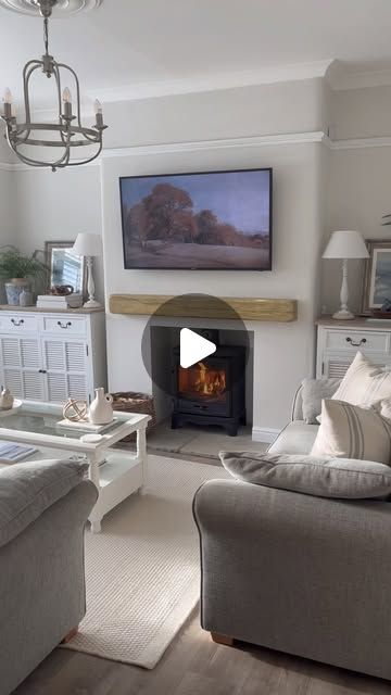 Stephanie Larbey on Instagram: "FAQ ✨

I get asked this question so often! Our TV has been absolutely fine with the log burner underneath. 

The beam is not made out of wood. Geocast beams can be installed closer to stoves than solid oak beams due to the noncombustible material they are made from. 

When you touch the beam when the fire is on the top is cool and underneath is warm as it is deflecting the heat away from the TV. 

I hope that has helped anyone who wanted to know! 

*The beam and fire were from @percydoughty who also installed it! The stove is from the @thepenmancollection 

#faq #logburner #logburners #livingroomdecor #livingroomfireplace #fireplaces #fireplace #fireplacemakeover 

*item previously gifted" Tv Above Log Burner, Tv With Fireplace Underneath, Oak Beams, Log Burner, Fireplace Makeover, Living Room With Fireplace, Solid Oak, The Fire, The Heat