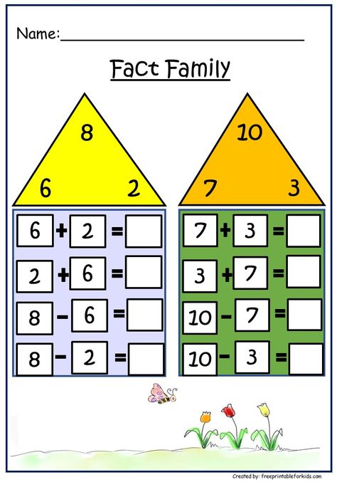 Fun FREE printable worksheets for First Grade math worksheets : Fact Family. Related Facts First Grade, Fact Families First Grade, Fact Families Multiplication, Division Fact Families, Fact Family Worksheet, Subtraction Kindergarten, Cvc Words Kindergarten, First Grade Math Worksheets, Family Worksheet