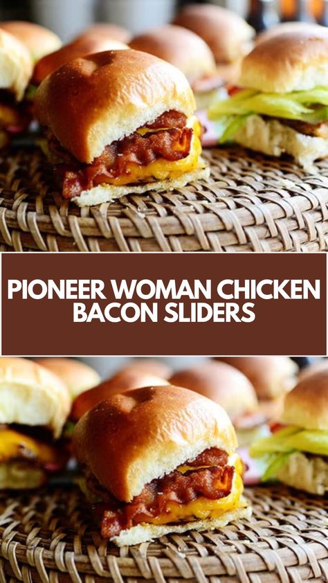 Pioneer Woman Chicken Bacon Sliders by Ree Drummond is made with chicken breasts, bacon, Cajun spice, cheese, dinner rolls, and your choice of sauces and toppings. This tasty slider recipe makes a delicious dinner that takes about 30 minutes to prepare and serves up to 16 people. Chicken Bacon Sliders Pioneer Woman, Pioneer Woman Chicken Recipes, Pioneer Woman Recipes Appetizers, Dinner Recipes Pioneer Woman, Chicken Bacon Sliders, Pioneer Woman Recipes Chicken, Cheese Dinner Rolls, Fried Chicken Sliders, Bacon Sliders