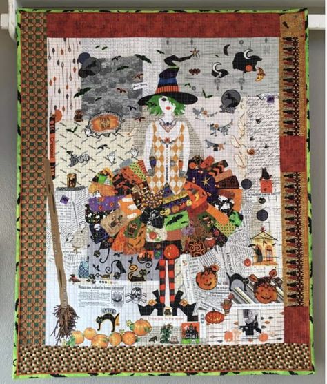 Laura Heine The Dress, Witch Applique Pattern, Laura Heine Collage Quilts, Dress Quilt Pattern, Witch Quilt, Quilt Dress, Halloween Sewing, Quilting Designs Patterns, Applique Quilt Patterns