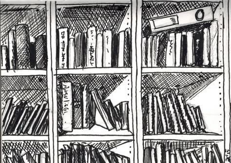 Bookshelf Drawing, Diy Bookshelf Design, Library Drawing, Minimalist Bookshelves, Drawing Furniture, Creative Bookshelves, Vintage Bookshelf, Drawing Interior, Comic Book Art Style