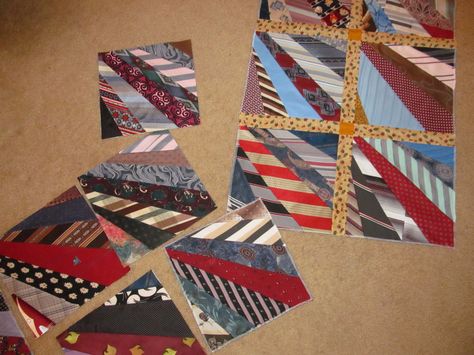 this is how I make my ties quilt Tie Quilts, Necktie Quilt, Tie Pillows, Necktie Crafts, Tie Ideas, Tie Quilt, Tie Crafts, String Quilts, Memory Quilt