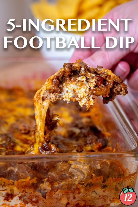 5-Ingredient Football Dip | 12 Tomatoes Cream Cheese And Raspberry Dip, Crockpot Football Dip, Football Cheese Dip, 5 Ingredient Football Dip, Best Football Dip Ever, Football Night Food, Football Dips Easy, Hot Crockpot Dips, Crock Pot Dips Easy