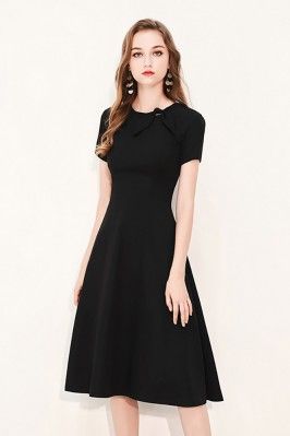 Women Dresses, Dresses For Women Online - SheProm.com Black Work Dresses, Party Dress Inspiration, Knee Length Dresses Casual, Black Knee Length Dress, Below The Knee Dresses, Black Short Sleeve Dress, Grunge Dress, Vintage Black Dress, Black Party Dresses