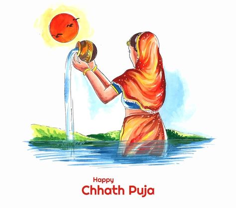 Happy chhath puja holiday background for... | Free Vector Theme Based Drawing, Chhath Puja Wishes, Entrance Board, Based Drawing, Happy Chhath Puja, Cartoon Maker, Chhath Puja, Pooja Decoration, Iphone Wallpaper Stills