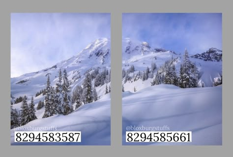 Bloxburg Mountain Decal Codes, Roblox Window Decals, Ski Resort Bloxburg, Winter Decal Codes, Cabin Decals Bloxburg, Snow Decals Bloxburg, Bloxburg Winter Decal Codes, Christmas Decals Bloxburg, Bloxburg Mountain