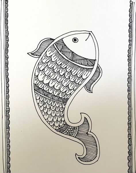 Out Line Art, Gonda Art, Madhubani Fish, Black And White Fish, Kalamkari Art, Print Motifs, Gond Art, Alpona Design, Easy Mandala