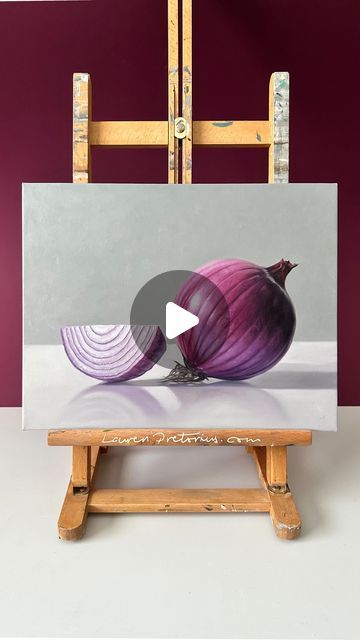 Lauren Pretorius on Instagram: "Red Onion | 11” x 14” Oil on Canvas  #art #painting #oilpainting #stilllife #artist #allaprima #minimalism #realism #contemporaryrealism #oiloncanvas #realisticpainting #wip #process" Onion Effect Painting, Onion Still Life, Ear Oil Painting, Apple Oil Painting, Onion Oil Painting, Realistic Paintings, Realism, Still Life, Oil On Canvas