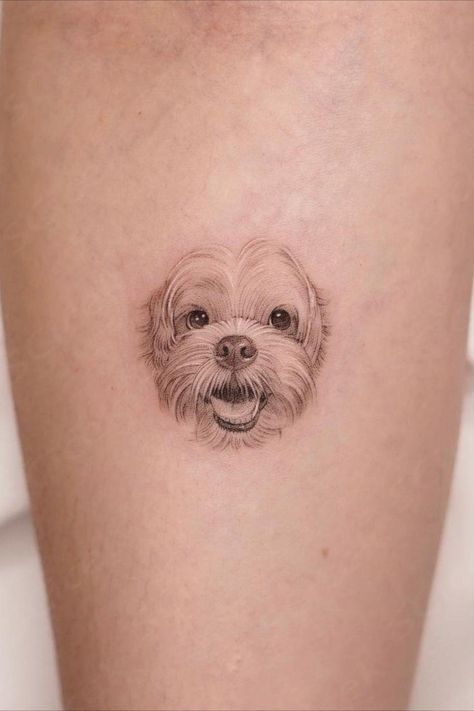 Adorable fine line micro realistic dog tattoo, perfect pet designs done in London at the best tattoo studio @EXP.Haus. Tattoo done by resident artist - Kathy. Tattoos for women / tattoos for men / dog tattoo / pet tattoo / feminine tattoo / fine line tattoo / micro realism  ... daha fazla Micro Dog Tattoo, Micro Realism Tattoos, Micro Real Tattoo, Micro Realism Tattoo Design, Realistic Dog Tattoo, Fine Line Dog Tattoo, Cookie Tattoo, Micro Realism Tattoo, Leon Tattoo