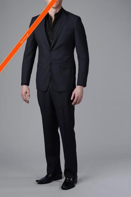 Attractive and eye catching 2 button slim fit pinstripe suit for men. Blue Suit For Men, Dark Navy Blue Suit, Suits Men Slim, Slim Fit Suit Pants, Mens Work Outfits, Grey Suits, Charcoal Gray Suit, Interview Attire, Long Suit