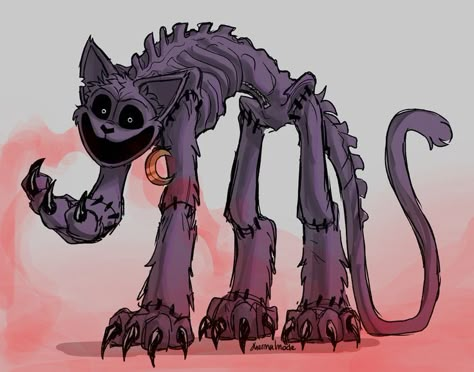 Poppy Playtime Drawings, Dog Day Poppy Playtime Fanart, Scary Cat Art, Cartoon Cat Drawing Scary, Catnap Poppy Playtime Fanart, Catnap Fanart Poppy Playtime, Horror Animals, Catnap Scary, Poppy's Playtime