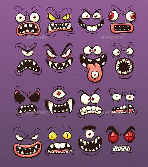 Cartoon scary and funny monster faces. Vector clip art illustration with simple gradients. Each on a separate layer. EPS10 and PSD Monster Face Painting, Scary And Funny, Cartoon Faces Expressions, Monster Faces, Funny Cartoon Faces, Illustration Kunst, Simple Drawings, Drawing Cartoon Faces, Monster Drawing