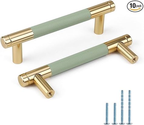 Rergy 10 Pack Green Cabinet Pulls 3-3/4Inch(96mm) Knurled Cabinet Handles Gold Kitchen Cabinet Handles Green&Gold Cabinet Hardware for Cupboard Drawer Handles Dresser Pulls - Amazon.com Cabinet Handles Gold, Magical Kitchen, Gold Cabinet Hardware, Green Cabinet, Gold Cabinet Pulls, Gold Cabinet, Kitchen Cupboard Handles, Furniture Fittings, Green Kitchen Cabinets