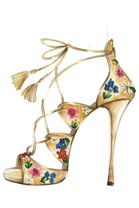 Tabitha Simmons Shares Spring 2017 Shoe Sketch | Footwear News Shoe Sketch, Shoe Art Designs, Fashion Illustration Shoes, Accessories Design Sketch, Fashion Illustration Portfolio, Shoe Trend, Shoe Sketches, Fashion Illustrations Techniques, Shoes Illustration