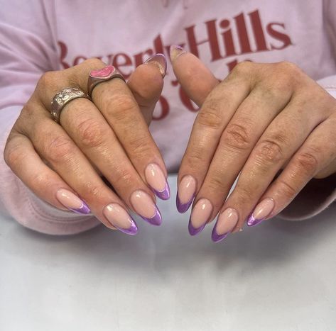 Chrome nails Purple Nails French, French Tip With Chrome, Purple French Tip, Purple Chrome Nails, Purple Chrome, Purple French, Chrome Nails Designs, Formal Nails, Fancy Nails Designs