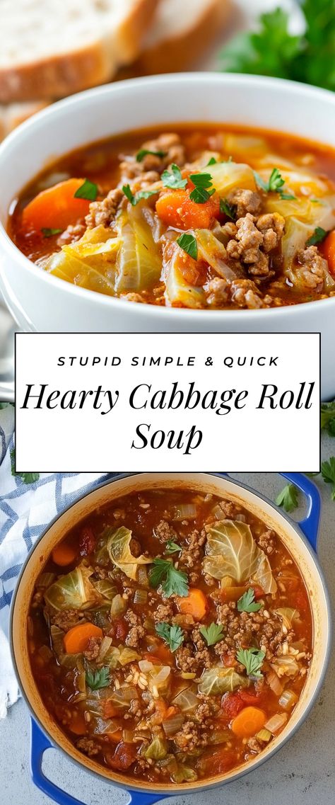 Image for Hearty Cabbage Roll Soup Hearty Cabbage Roll Soup, Cabbage Roll Soup Instant Pot, Meals That Are A Warm Hug, Coleslaw Soup, Cabbage Roll Soup Recipe, Savory Cabbage, Easy Cabbage Rolls, Cabbage Soup Recipe, Artichoke Soup