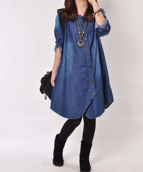 Denim dress Denim shirt maxi dress long sleeve dress Jean dress Jean shirt Denim tops cotton dress loose dress Denim blouse plus size dress Stylish Denim Outfits, Hijab Stile, Shirt Maxi Dress, Denim Tunic, Stil Boho, Maxi Dress Long, Denim Ideas, Dress Denim, Maxi Shirt Dress