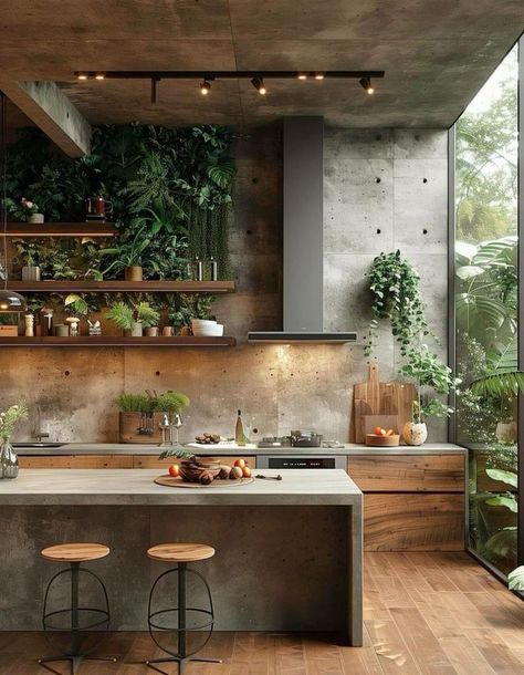 Modern Minimalist Kitchen, Industrial Kitchen Design, Casa Country, Loft Interiors, Concrete Kitchen, Kitchen Inspiration Design, Minimalist Kitchen, Luxury Kitchen, Kitchen Style