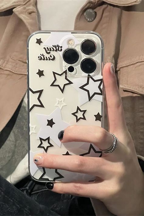 Clear Cute Y2k Star Transparent Phone Case For iPhone 14 13 12 11 Pro Max X XR 7 8 Star Transparent, Y2k Phone Case, Clear Phone Case Design, Diy Phone Case Design, Y2k Phone, Y2k Star, Star Phone Case, Newest Cell Phones, Iphone Obsession