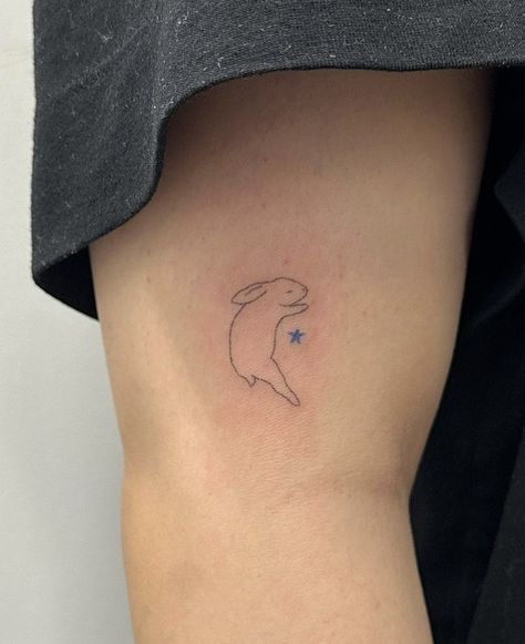 Newjeans Tattoo, Two Tattoo, Toy Bunny Tattoo, Cute Bunnies Tattoo, Sea Bunny Tattoo, Blanket Tattoo, Bunny Stick And Poke, Dainty Bunny Tattoo, Little Animal Tattoos