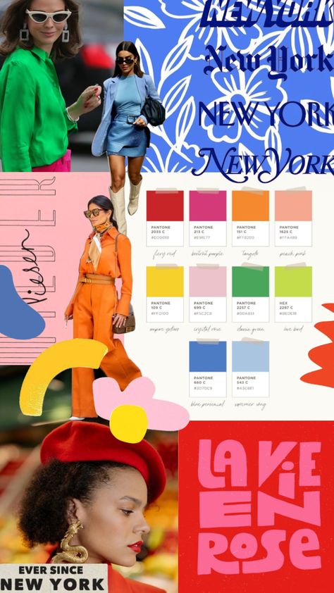 Pink Green Branding Color Inspiration, Color Palette Fashion Moodboard, Color Palette For Fashion Brand, Red Pink Green Blue Color Palette, Bright Pantone Color Palette, Bold Pink Color Palette, Street Style Color Palette, Bold Color Combos, 2023 Color Palette Trends Graphic Design