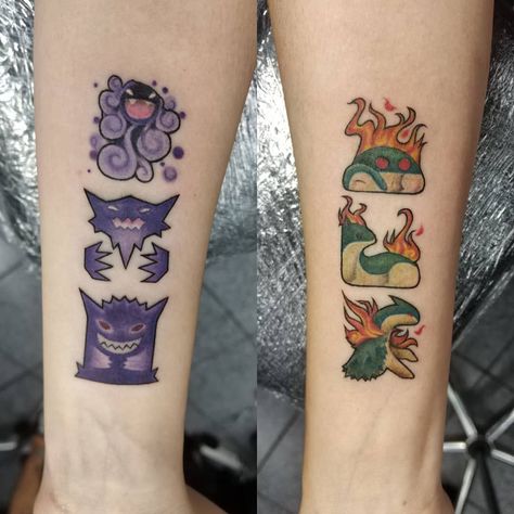 Typhlosion Tattoo, Cyndaquil Tattoo, Gengar Tattoo Design, Cubone Tattoo, Pokemon Tattoo Ideas, Gengar Tattoo, Games Tattoo, Digimon Tattoo, Nerd Tattoos