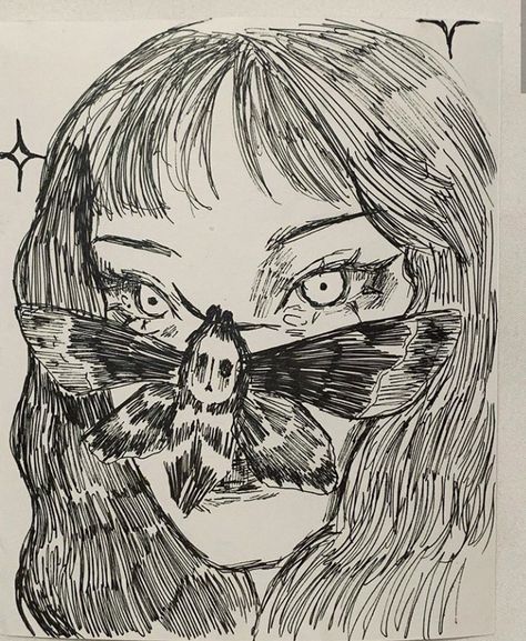 Aesthetic Art Dark, Moth Sketch, Grunge Drawing, Arte Grunge, Drawing Aesthetic, Butterfly Face, Grunge Art, Art Dark, Sketch Illustration