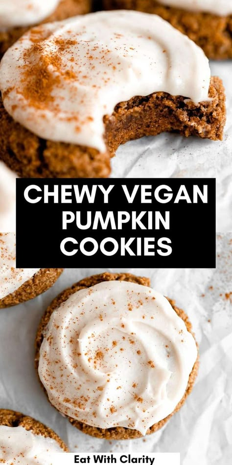 Dairy Free Cream Cheese Frosting, Iced Pumpkin Cookies, Vegan Pumpkin Cookies, Thanksgiving Baking, Dairy Free Pumpkin, Dairy Free Cream Cheese, Grain Free Desserts, Dairy Free Cookies, Vegan Cream Cheese