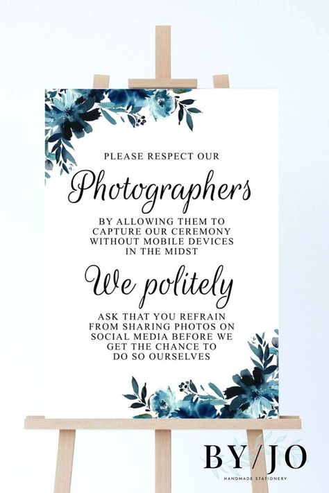 A pretty wedding sign that will look beautiful alongside your other navy, floral wedding decor. Politely let your guests know that your ceremony is an unplugged one, and that you do not want them to share their pictures on social media. Head over to my blog for more unplugged ceremony sign ideas Funny Rhymes, Wedding Sign Ideas, Social Media Wedding Sign, Floral Wedding Decor, Wedding Planning Boards, Unplugged Ceremony Sign, Unplugged Wedding Sign, Unplugged Ceremony, Stationery Ideas