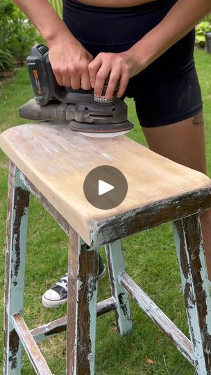 Awesome Barstool Restoration! 🤯 | By The Flipped Piece | Here's a really cool way that I
restored these painted bar stools back to their original
beauty. As you can see, they are painted with a very thick
layer of blue paint and I wanted to test out different
practisy which work best. So, since I just moved back to the
US, I wanted to try citrus strip and clean strip as I
wasn't able to use these before in the UK. So, my way of doing
this was to tape the stool down the middle and on one side, I
wrote the letter K for clean strip and on the other, I wrote
C for citrus strip. I went ahead and sprayed it clean
strip on the left-hand side and when I was done, I did the same
exact thing to the right-hand side with the citrus strip. I let them sit for a half hour
before they bubbled and it look Refinishing Bar Stools, Wood Bar Stools Makeover, Wood Barstool Makeover, Barstool Painting Ideas, Refinish Bar Stools Wood, Painted Bar Stools, Blue Paint, About Uk, Bar Stools