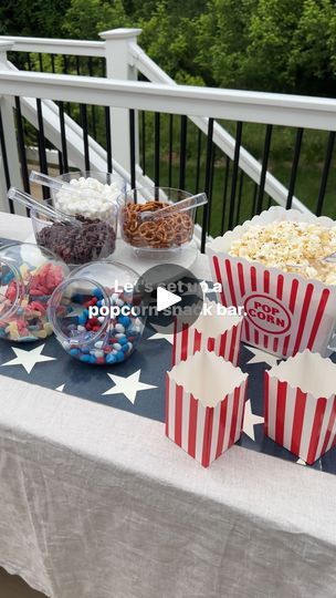 Popcorn Serving Ideas, Fourth Of July Popcorn, 4th Of July Popcorn, Popcorn Late Night Snack Wedding, Red White And Blue Popcorn, Plastic Candy Jars, Poolside Snacks, Popcorn Containers, Popcorn Snacks