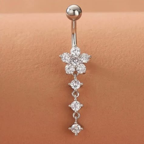 Dazzling Rhinestone Belly Button Ring Fashion-Forward Flower Tassel Design High-Quality Zirconia Navel Piercing Jewelry Perfect Vacation Style Body Accessory For Summer Beach Trips Cute Belly Rings Stud, Clip On Belly Button Rings, Belly Button Jewelry Dangle, Dangling Belly Button Rings, Belly Button Piercing Ring, Bellybuttonpiercing Aesthetic, Summer Belly Button Rings, Belly Rings Stud, Cute Belly Button Piercing