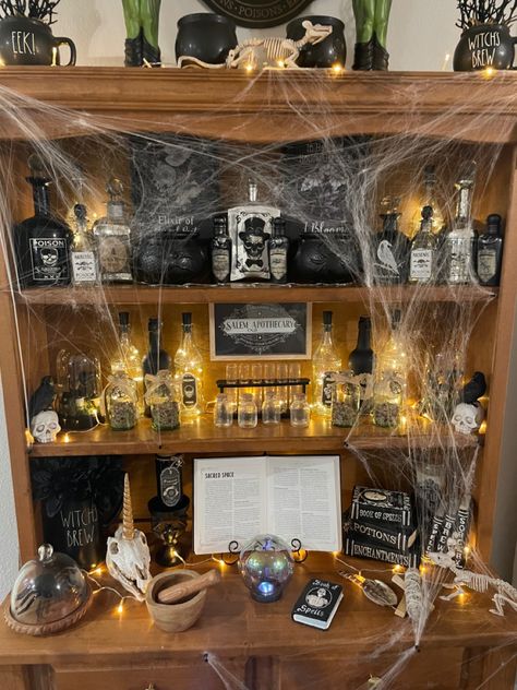 Add a witchy feel to your halloween decor #DecoratingWithDunn Halloween Apothecary Display, Apothecary Display, Apothecary Decor, Halloween Apothecary, Sacred Space, Apothecary, Halloween Decor, Halloween Decorations, Halloween