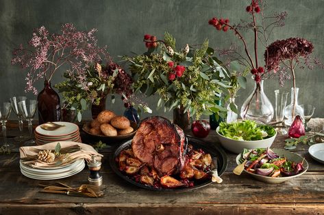 Our Holiday Open House Menu Is Sumptuous but Simple to Pull Off Christmas Open House Menu, Holiday Dinner Party Menu, Hanukah Appetizers, Potluck Themes, Martha Stewart Cooking School, Party Meals, Holiday Party Menu, Table Of Food, Hanukkah Dinner