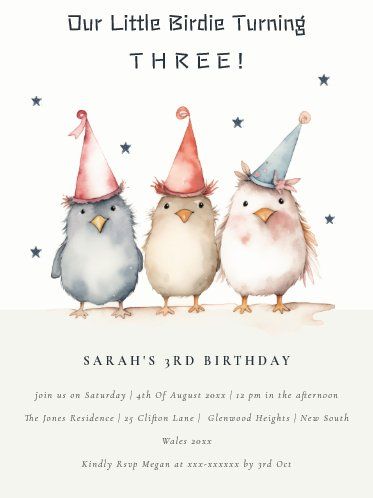 Cute Little Bird Birthday Party Invitation | Zazzle Three As A Bird Birthday, Birdie First Birthday, 2nd Birthday Bird Theme, Bird Birthday Theme, Bird 1st Birthday Party, Birds Birthday Theme, Bird First Birthday, Bird Watching Birthday Party, Bird Themed Birthday Party