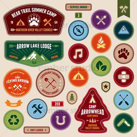 Scout badges, via Flickr. Boy Scout Badges, Girl Scout Badges, Scout Badges, Canoe Club, Scout Camping, Merit Badge, Camping Birthday, Badge Design, Free Vector Art