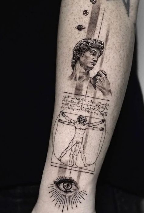 Vitruvian Man Tattoo, Anatomical Tattoos, Tribute Tattoos, Geometric Sleeve Tattoo, Religious Tattoos, Greek Tattoos, Tattoo Desings, Modern Tattoos, Line Art Tattoos