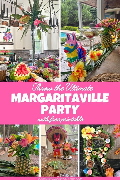 Caribbean Theme Party, Tropical Party Foods, Buffet Theme, Margaritaville Decor, Jimmy Buffett Party, Havana Nights Theme, Margaritaville Party, Music Party Favors, Margarita Party