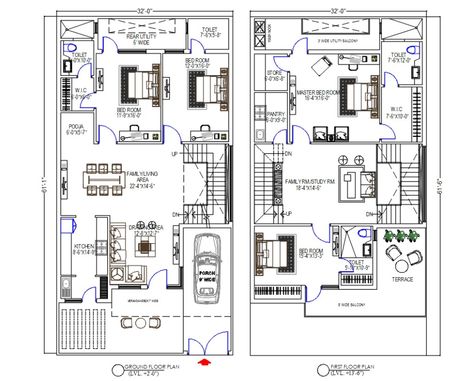 the architecture 4 BHK house furniture layout plan CAD drawing car porch, 4 master bedroom, modulat=r kitchen, living area, drawing room, study room, and open terrace balcony.The construction total built-up area 2000 SQ FT. download AutoCAD file of architecture 2 storey house plan drawing. 4bhk 2 Floor House Plan, House Plan 2000 Sq Ft, 2000 Sq Ft House Plans One Level, 2000 Sq Ft House Plans, Affordable House Design, One Floor House Plans, 2000 Sq Ft House, House Plans 2 Story, Open Terrace