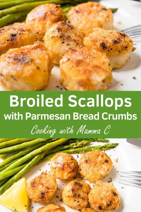 Broiled Scallops Recipe, Broiled Scallops, Scallop Recipes Healthy, Easy Scallop Recipes, Scallops Recipe, Baked Scallops, Parmesan Bread, Lent Recipes, Food Fish