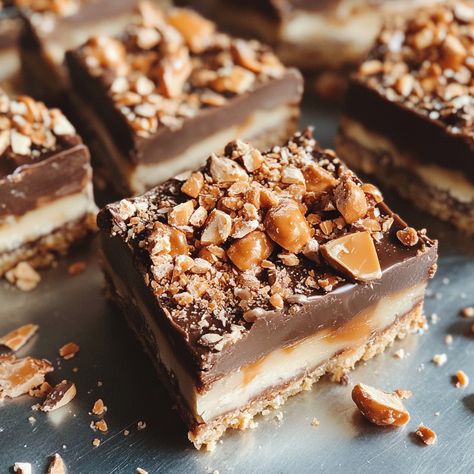 Butterfinger Caramel Crunch Bars 🍫🍬 Ingredients: For the Bars: 1 cup crushed Butterfinger candy bars 1 cup graham cracker crumbs 1/2 cup unsalted butter, melted 1/4 cup sugar 1 can sweetened condensed milk (14 oz) 1/2 cup caramel sauce 1/2 cup milk chocolate chips, melted Instructions: Preheat the oven to 350°F (175°C). Grease a 9x9-inch baking pan. In a bowl, mix together the graham cracker crumbs, melted butter, and sugar. Press the mixture into the bottom of the prepared pan. Pour the swee... Butterfinger Caramel Crunch Bars, Chocolate Fantasy, Butterfinger Candy, Crunch Bars, Caramel Crunch, Crunch Bar, Bar Cookies, Candy Bars, Milk Chocolate Chips