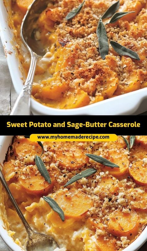 This sweet potato and sage-butter casserole is the best casserole for Thanksgiving. Rich, savory, and packed with flavor, it’s the ultimate sweet potato casserole for a holiday feast Sweet Potato Cassarole, Casserole For Thanksgiving, Thanksgiving Sweet Potato Casserole, Savory Sweet Potato Recipes, Savory Sweet Potato, Best Casserole, Creamy Potatoes, Sweet Potato Thanksgiving, Cozy Dinners