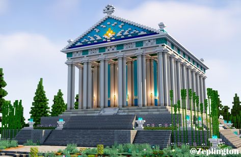 Temple of Dawn #minecraft #minecraftbuilds Greek Temple Minecraft, Minecraft Greek Temple, Minecraft Water Temple, Minecraft Temple Ideas, Greek Minecraft, Temple Minecraft, Minecraft Temple, Build In Minecraft, Water Temple