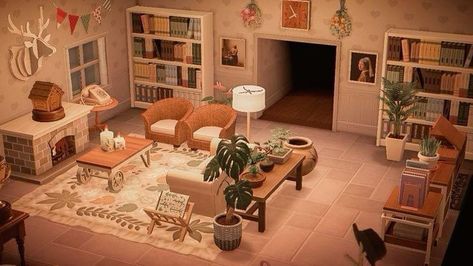 Animal Crossing Cottagecore Living Room, Acnh Room Design Living Room, Acnh Home Living Room, Acnh House Living Room, Acnh House Interior Living Room, Animal Crossing First Room Ideas, Acnh Indoor Ideas, Acnh Room Inspiration Living Room, Animal Crossing House Ideas Living Room