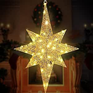 Amazon.com: Retisee 24 Inch Christmas Glitter Bethlehem Star Large LED Outdoor Christmas Lights Powered Hanging Outdoor Lighted Christmas Star for Yard Porch Festival Xmas Holiday Nativity Wedding Party (Gold) : Everything Else Diy Star Of Bethlehem Outdoor, Bethlehem Star, Gold Everything, Christmas Program, Christmas Glitter, Star Of Bethlehem, Outdoor Christmas Lights, Xmas Holidays, Christmas Star